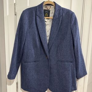 Joules Blue Herringbone Blazer – Women’s Size 16 – Patterned Lining